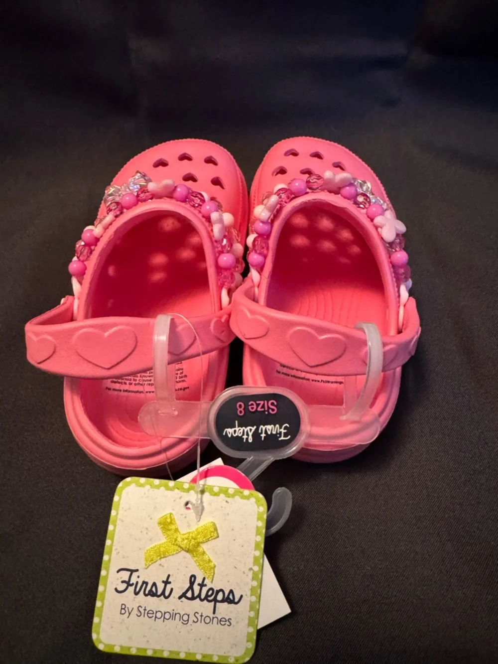 NWT Stepping Stones First Steps Pink Heart Cutout Beaded Clogs - Toddler Size 8 - Picture 2 of 4